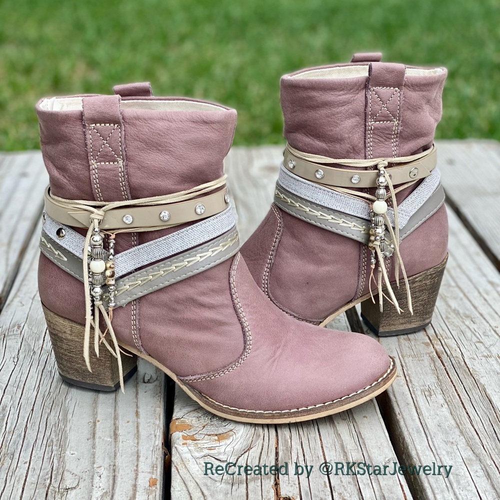 Sz 8.5 Purple Leather Booties Womens Boots